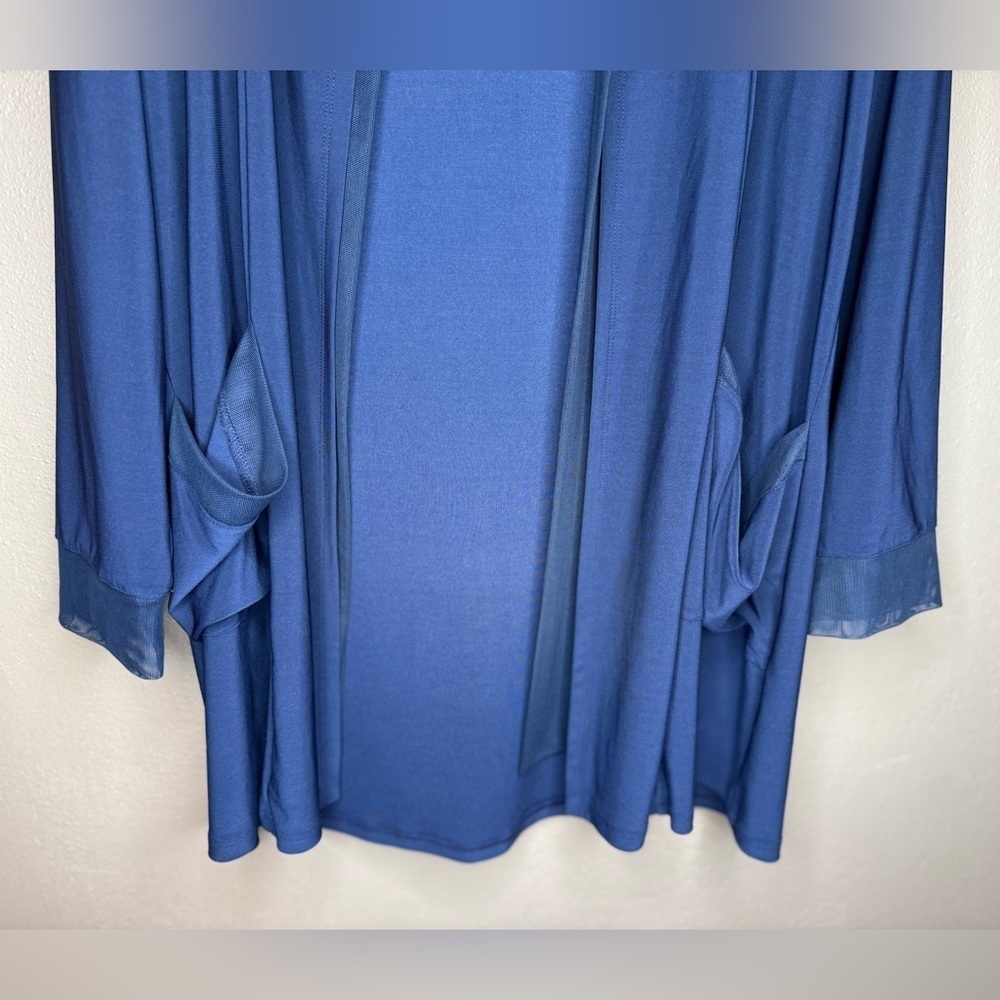 By JJ Navy Blue Duster Hooded Cardigan Size Large Flowy Pockets Long Sleeves - Picture 6 of 15